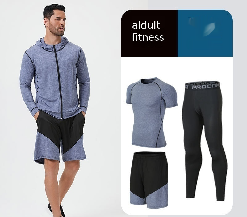 Fitness Suit Homme Running Night Running Sports Séchage rapide Cinq-pièces Foo