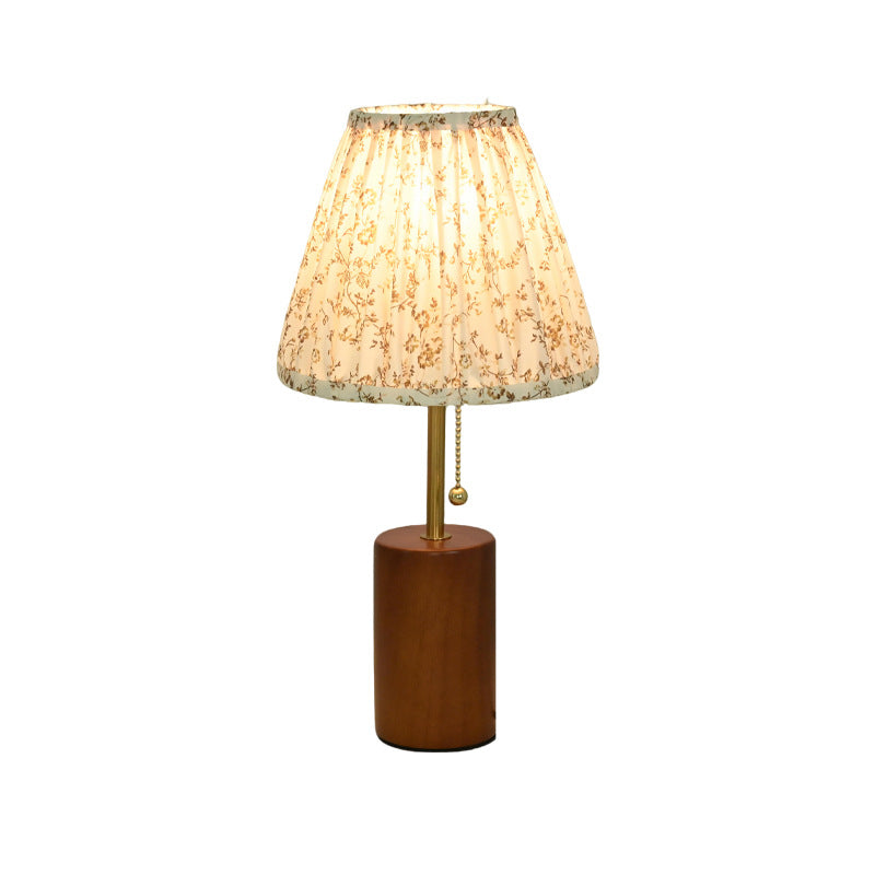 Lampe de table rétro à cordon en bois massif de style pastoral