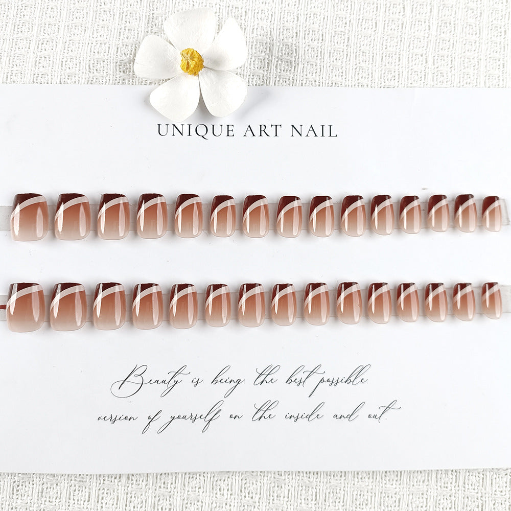 30 pièces de faux ongles en forme de cercueil en brun de café