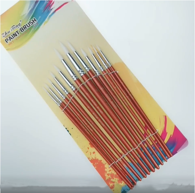 12Pcs Lot forme ronde Nylon cheveux en bois poignée brosse outil pour Art School Waterco