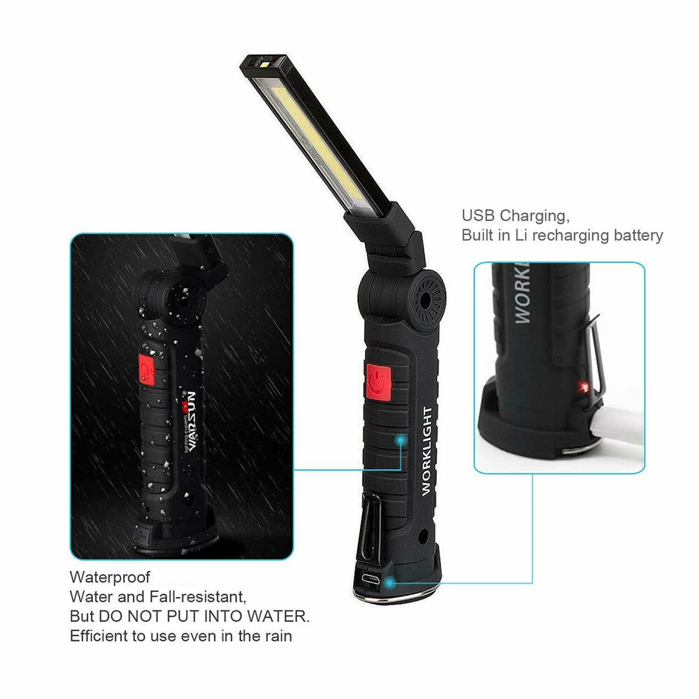 2PCS 5Modes Magnetic Rechargeable COB LED RED Lampe de lumière de travail Folding Torch USA