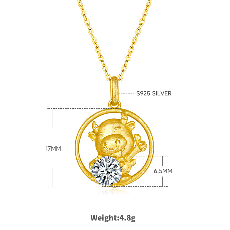 S925 Argent Sterling plaqué or 1ct D Couleur VVS1 Moissanite Collier Ox 4.8g Zodi chinois