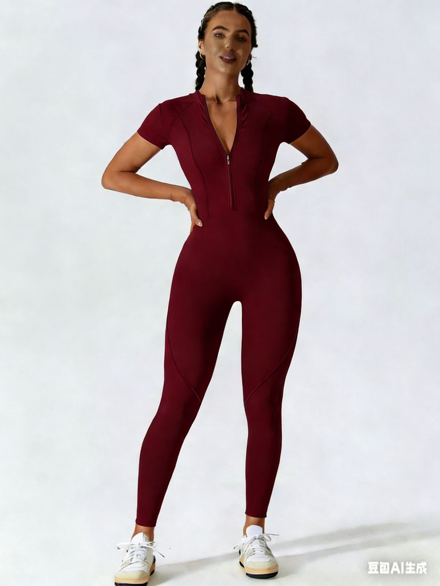 Maillot de saut en yoga à manches courtes Zipper pour femmes