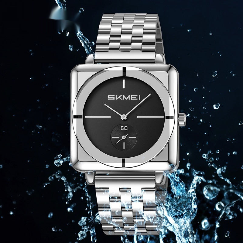Square Steel Band Stylish Standalone Seconds Subdial with Two Hands Solid Steel Band Quartz