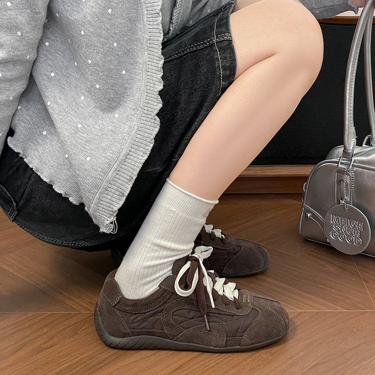 Femmes Retro Suede Allemand Chaussures de formation Lace Up Casual Sneakers Polyvalent Confortable Wo