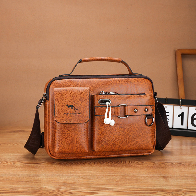 Homme Grande capacité PU sac d'épaule style d'affaires rétro