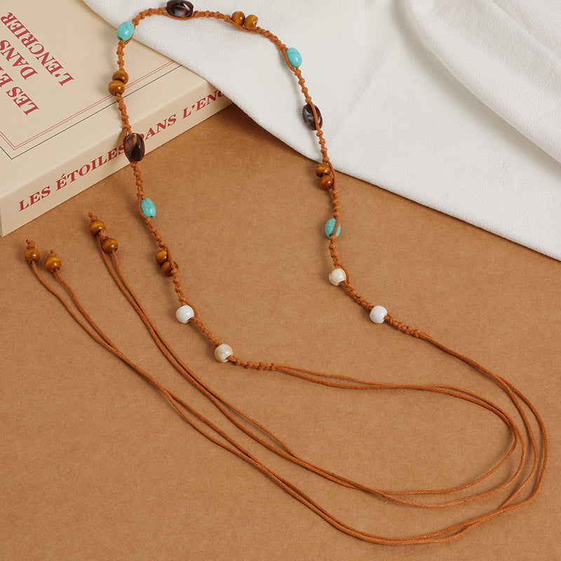 Bohemian style fleur tissée style ethnique fait main perles en bois Ceinture de femmes Loisirs H