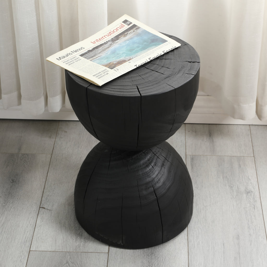 Table latérale en bois de mangue massif en noir