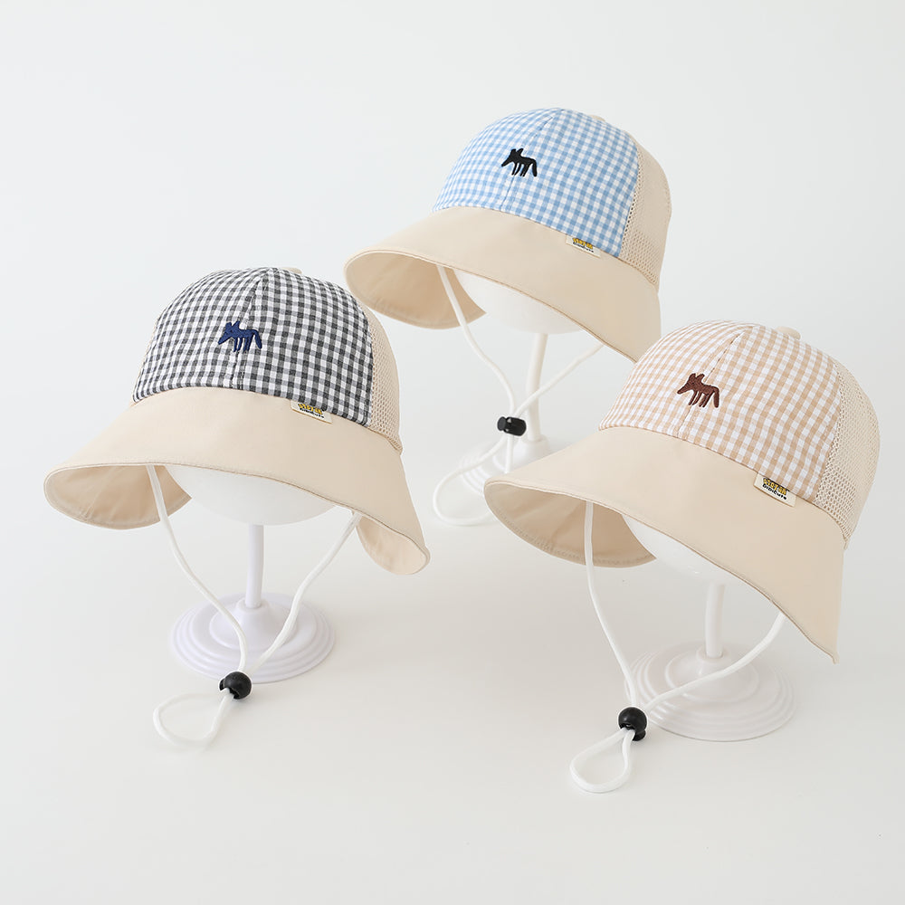 Été Garçons et filles' Checkered Pointed-mouth Fox Brodé Chapeau de pêche avec tissu net