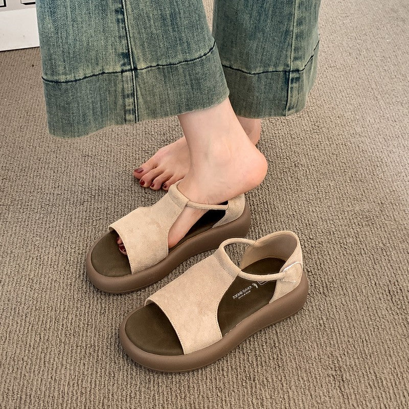 Femmes Retro Minimalist Large T-Panel Slingback Platform Sandales Matching Casual Daily Vacat