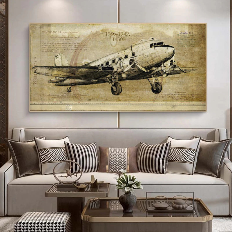 Peinture sur toile d'affiche d'un ancien avion