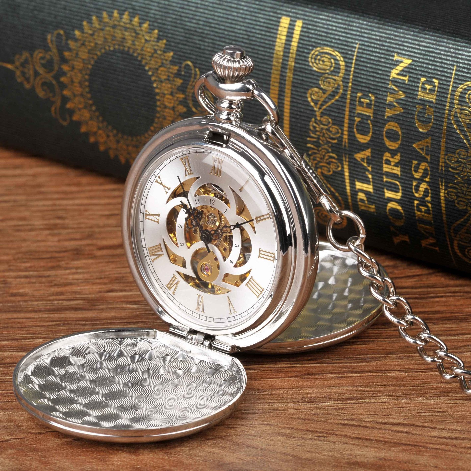 Grande montre de poche en argent à double charnière mécanique