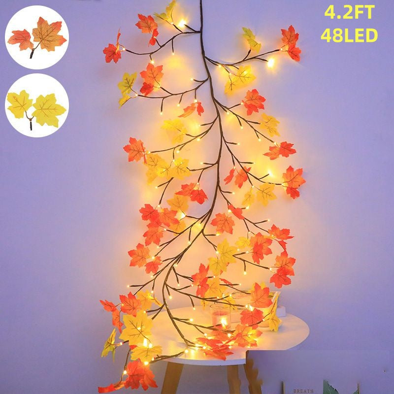 Feuille d'érable LED branches lumières avec télécommande - 138LED Willow Vine Twig Garland pour mur D