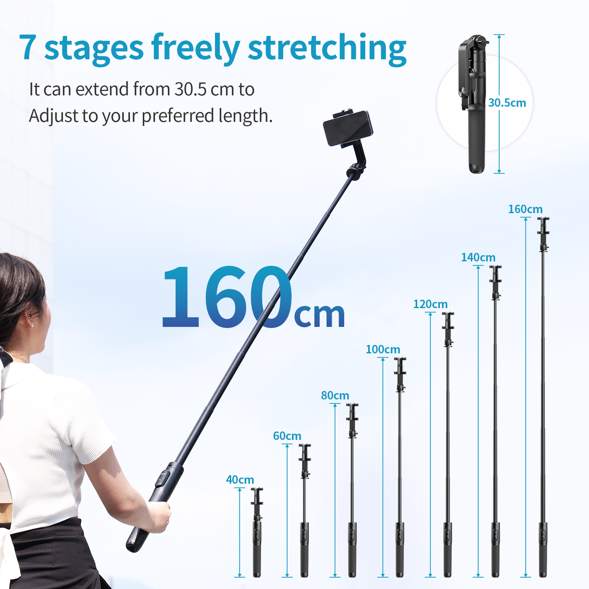 SK 03 Smartphone Selfie Stick 10M Wireless Bluetooth Control 1.5m Vertical Tripod for Appearance
