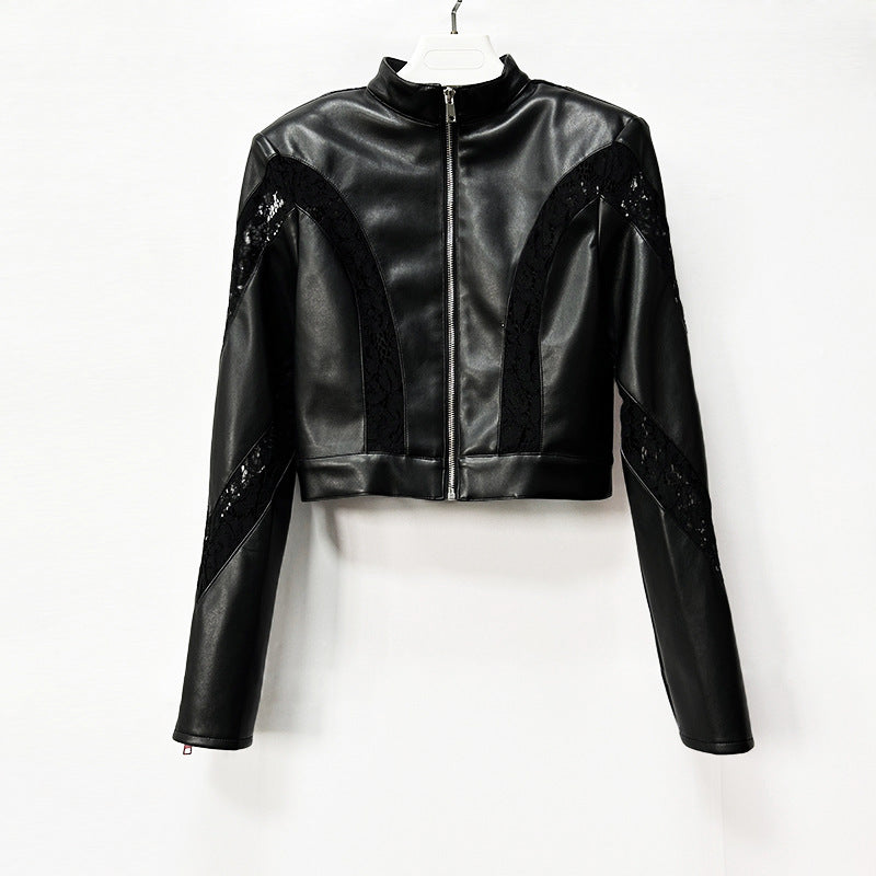 Veste en cuir de dentelle de faux patchwork