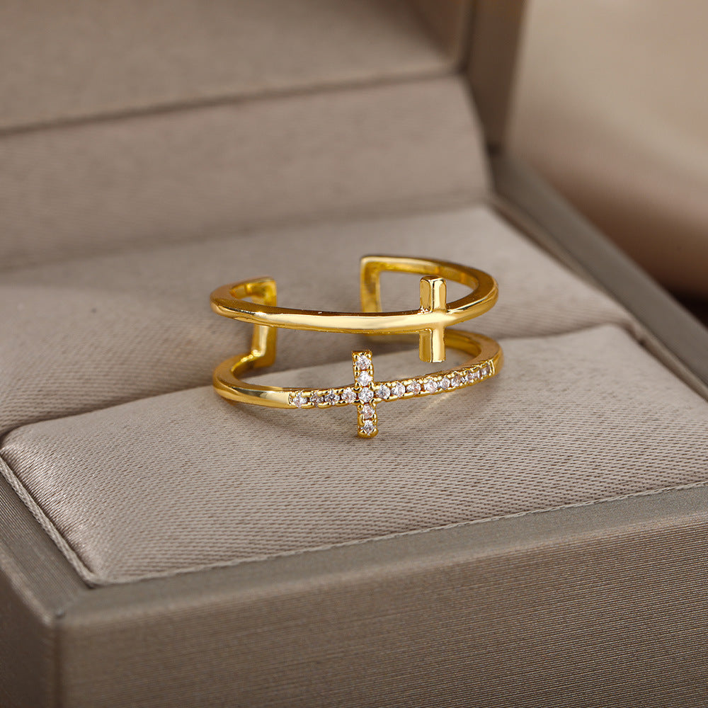 Hot-Selling 18K Gold-Plate entièrement diamante Luxury Non-Fading Anneau ouvert pour les femmes
