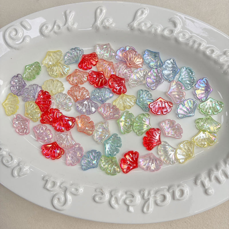 Translucent AB Iridescent Scallop Leaf Charms