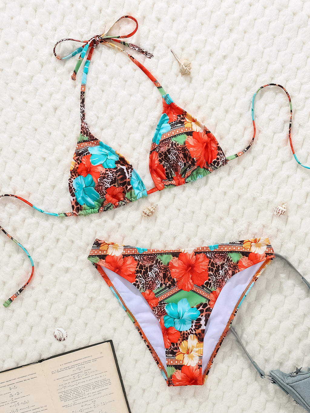 Élégant et sexy Lace-up Leopard-print Bikini deux-pièces