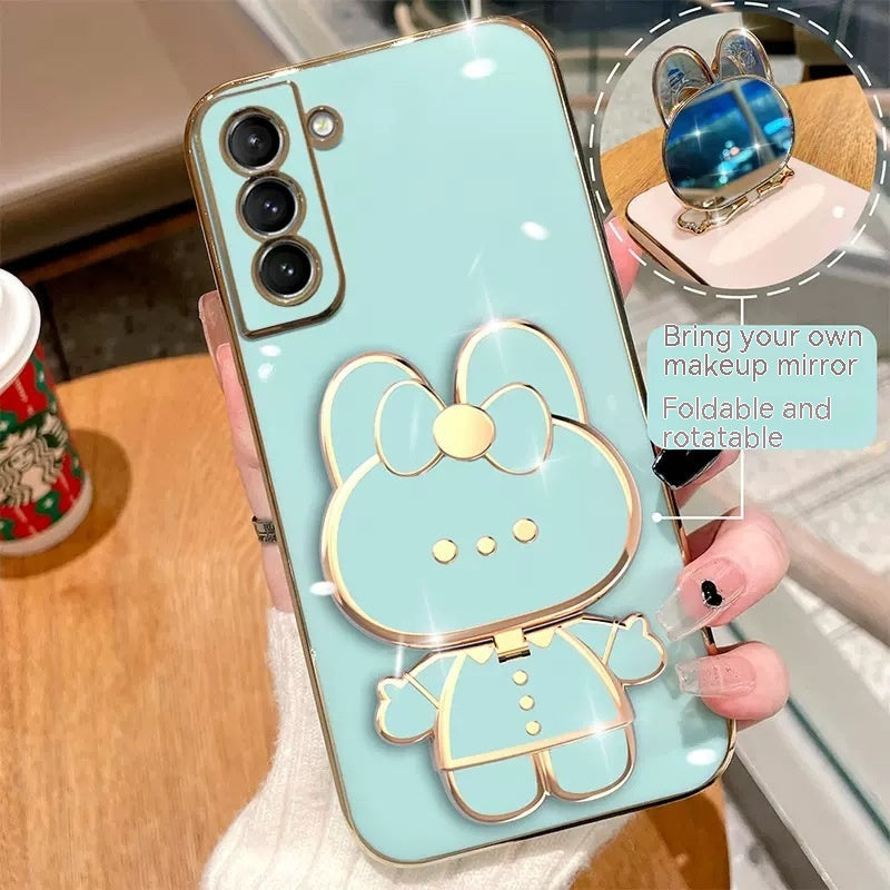 Bord droit Plaqué 6D Phone Case S22 Rabbit maquillage miroir protection Manche