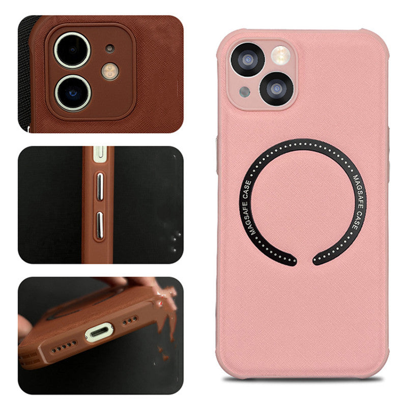 Boîtier de téléphone en cuir Iphone14 Mag Croix magnétique sûre