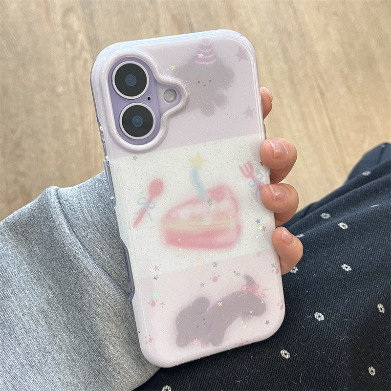 Couteau de style coréen fourche et modèle de gâteau cas de téléphone de chien
