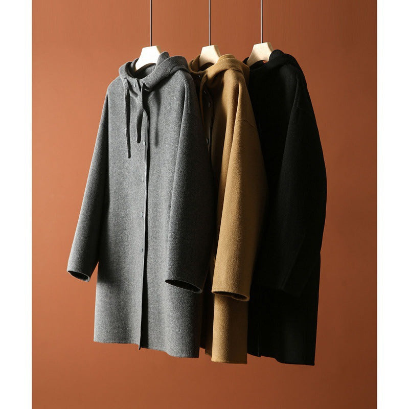 Manteau de laine à manches longues à capuchon polyvalent