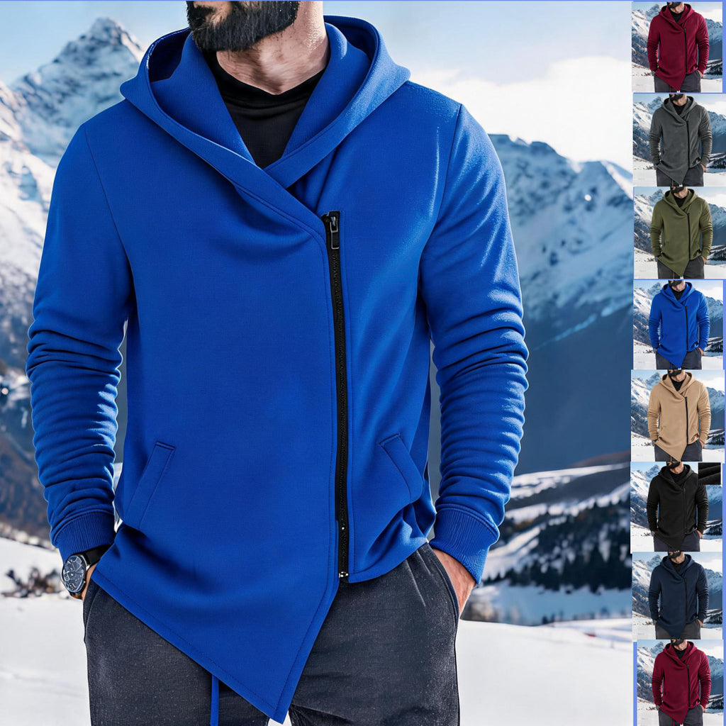 Hoodie hommes doublée de polaire avec une fermeture éclair inclinée