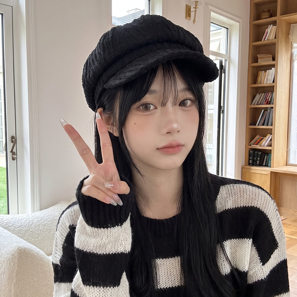 Texture verticale Casquette Octagonal Newsboy - Chapeau de peintre retro japonais - Suitab