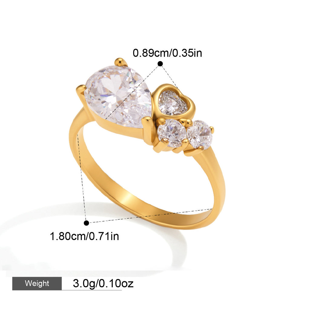 Anneau en acier inoxydable pour femmes avec zircon en forme de coeur