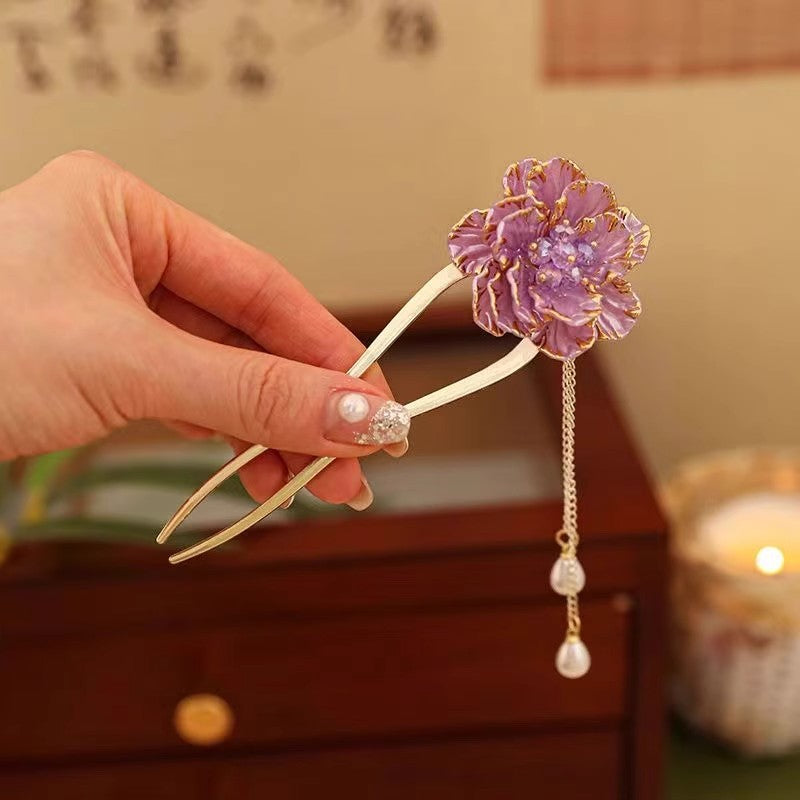 Femelle rétro exquise fleur de pivoine épingle à cheveux en U