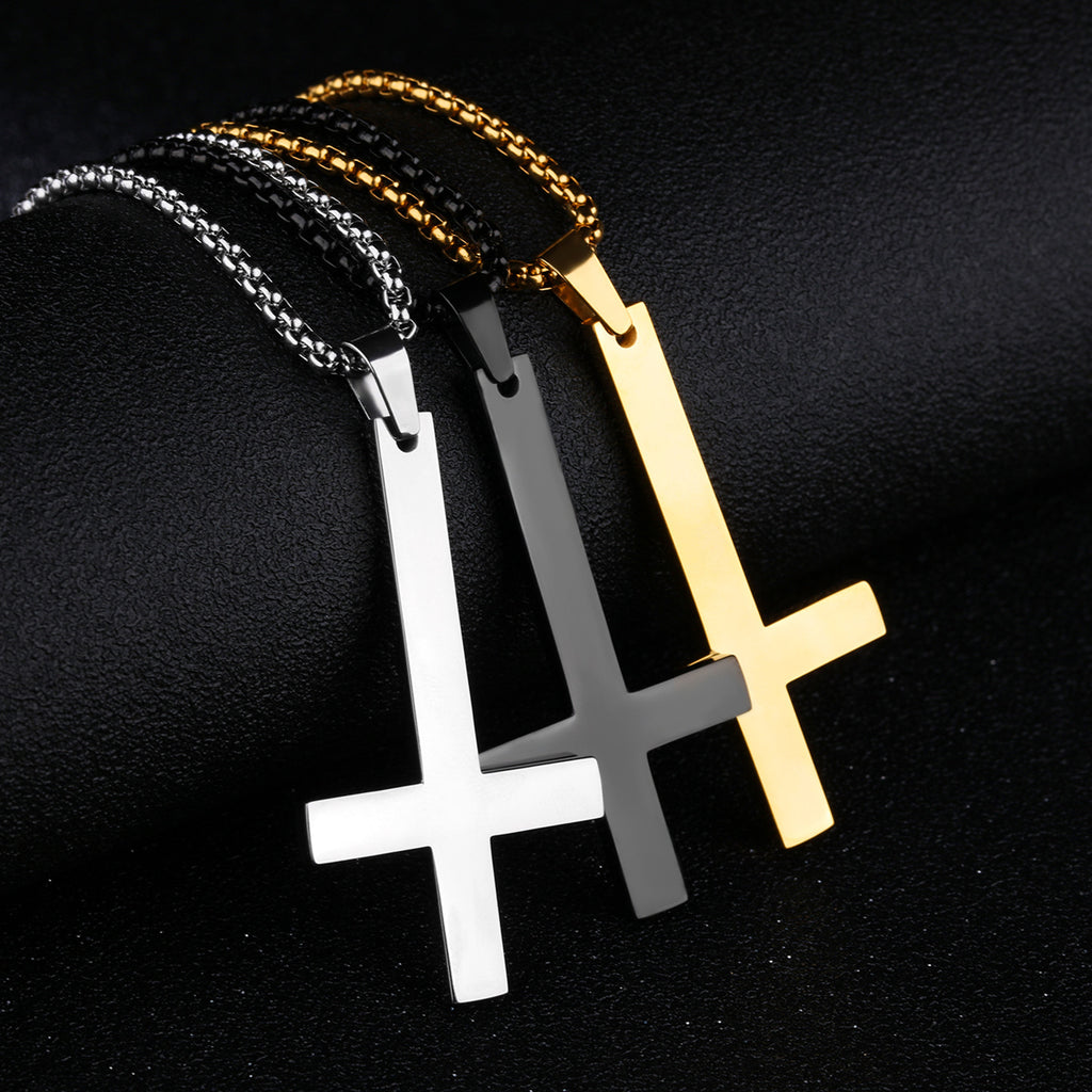 Collier de croix inversé en acier inoxydable pour homme
