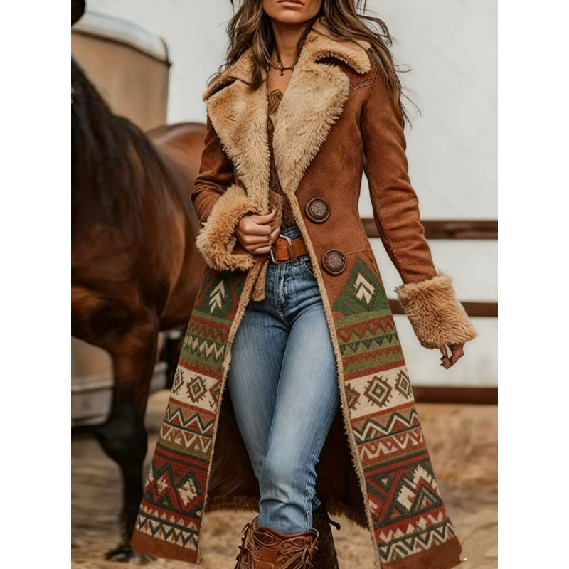 Manteau imprimé mode en peluche de style occidental pour femmes