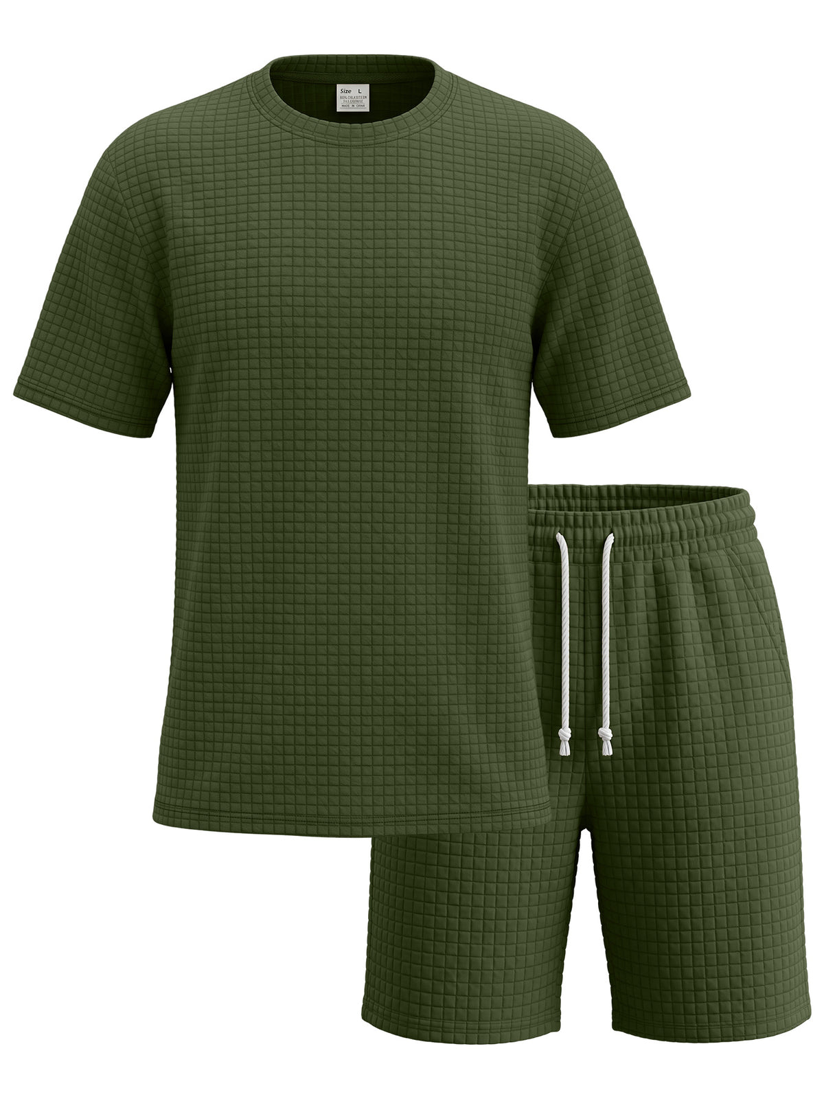 Homme Été Jacquard Lourd Petit Chèque Vintage Casual Col rond T-shirt manches courtes