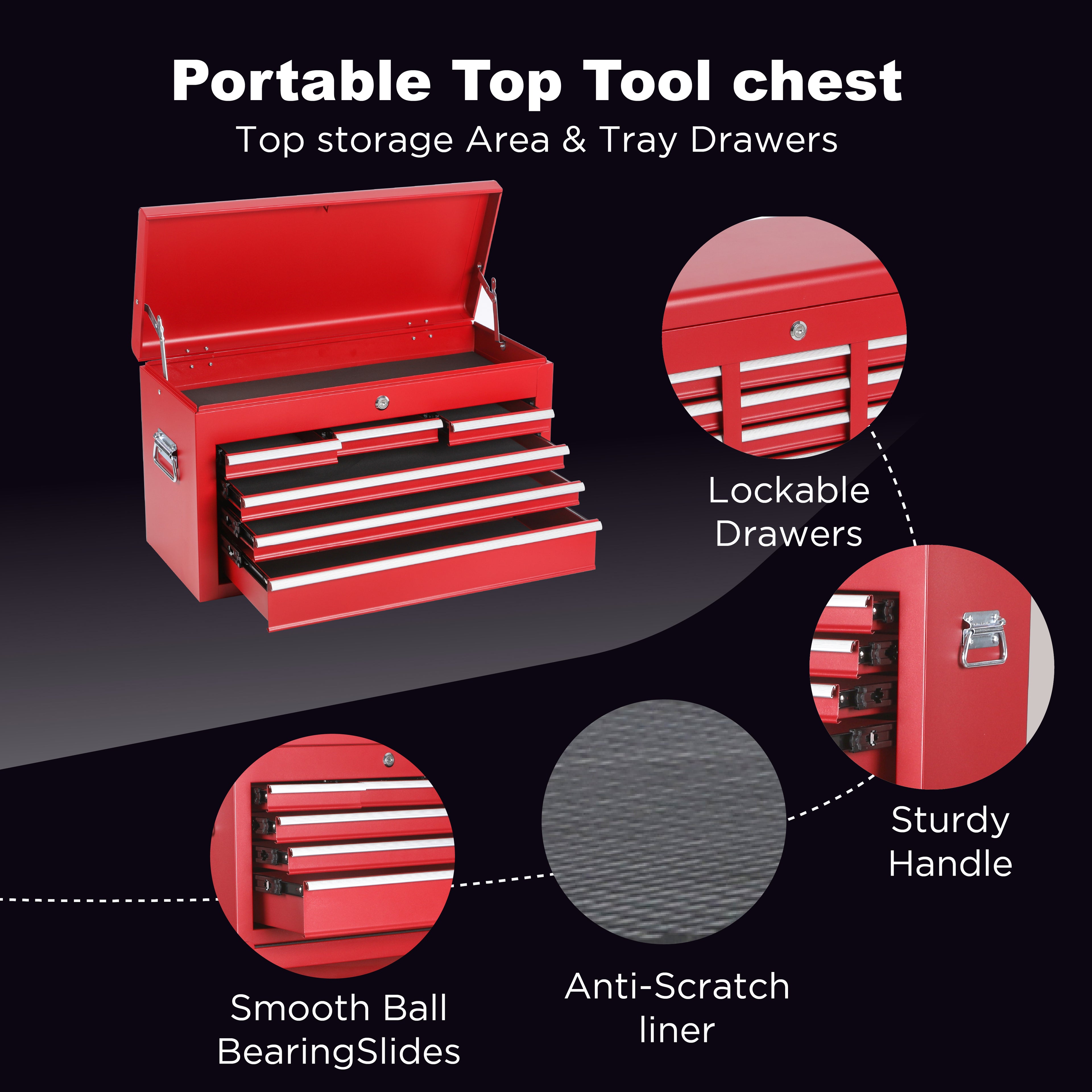 Boîte de rangement à outils à 8 tiroirs avec boîte à outils amovible 2 en 1