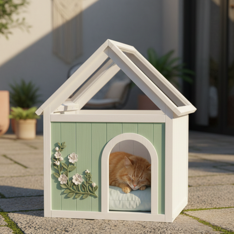 SAGE Cèdre certifié FSC Maison de chat intérieure avec toit en acrylique clair – Maison de chat en bois pour S