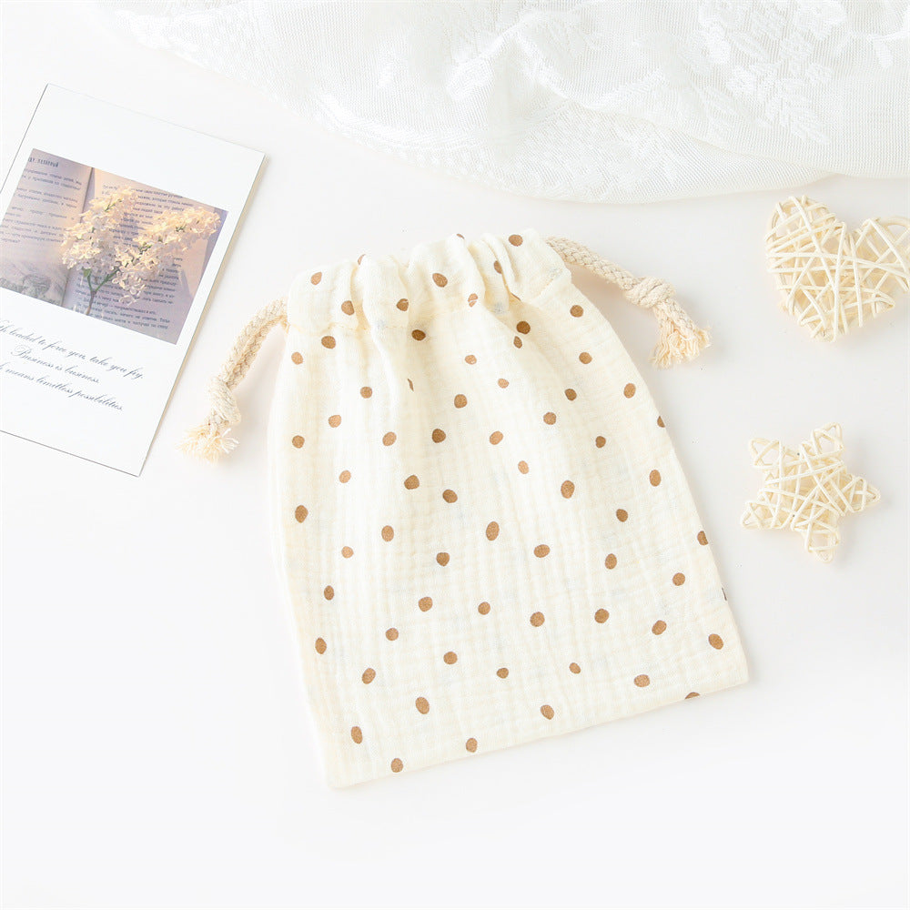 Double couche Drawstring Pocket Cotton Imprimé Crêpe Bib Sac de suspension