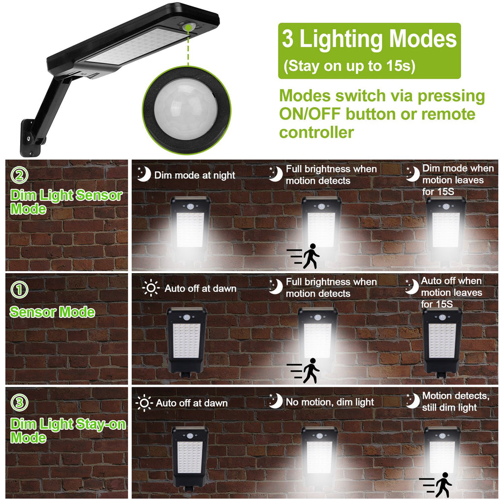 Solar Wall Light Outdoor 60LEDs PIR Motion Sensor Télécommande Lampes sans fil IP65 Eau