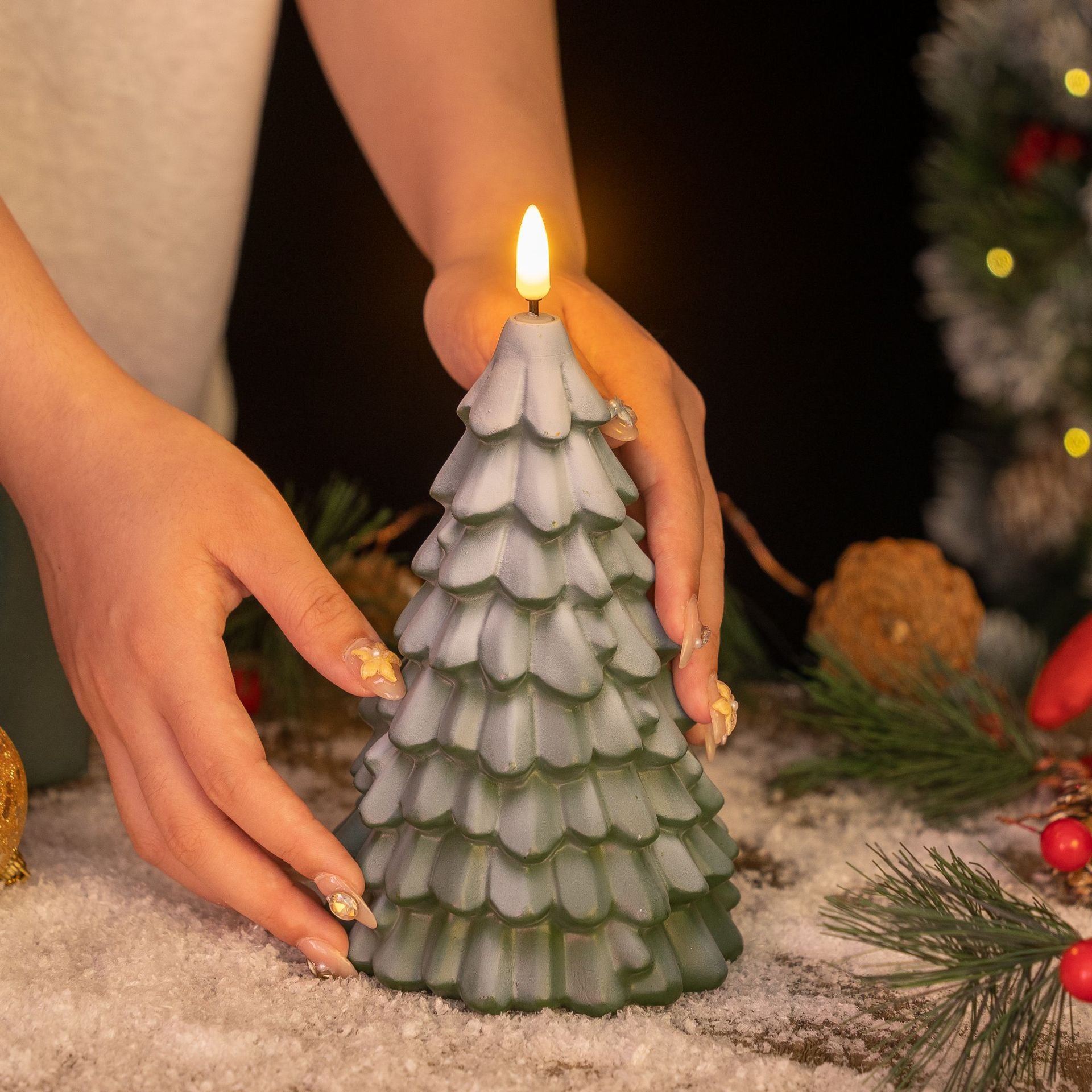 Vinyl Lumineux Arbre de Noël Bougie numérique Lumières Décorations de Noël Ornement de bureau