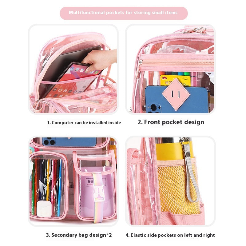 Sac transparent Sac d'école primaire étanche Sac d'école pour l'école secondaire