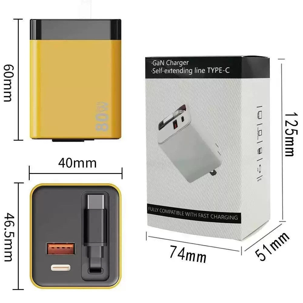 Chargeur rapide GAN 120W avec un câble rétractable intégré