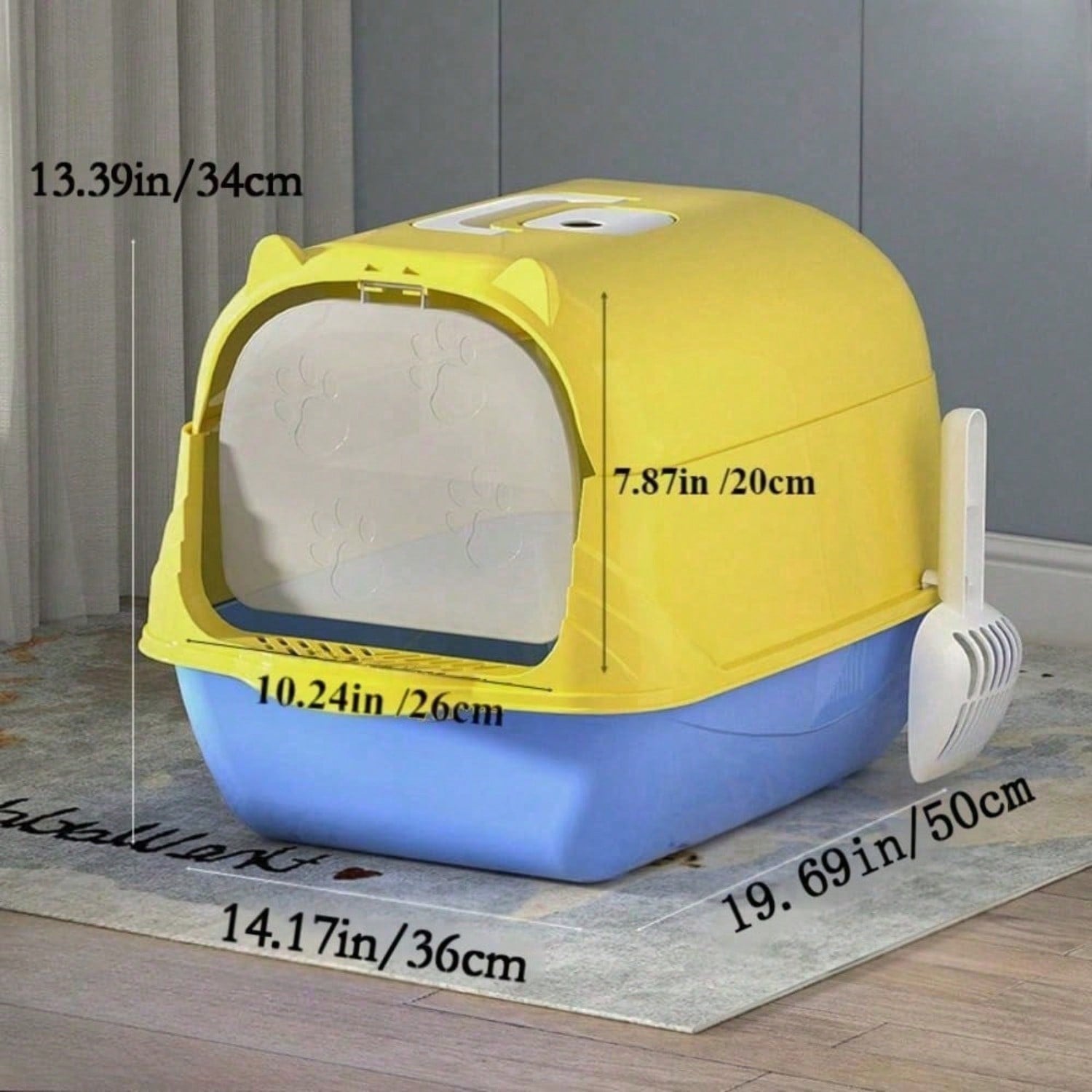 Boîte à litière entièrement fermée avec hotte et poignée durable avec flap sur le devant