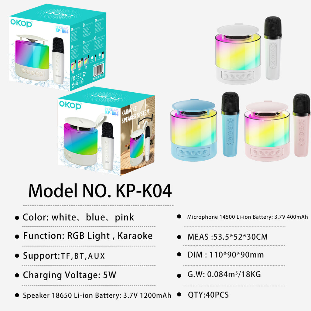 KP-K04 Microphone sans fil pour haut-parleur Bluetooth sans fil avec lumières