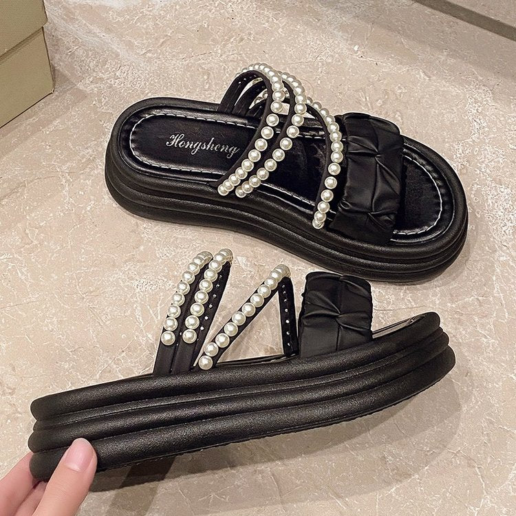 Sandales de style français pour femmes Plateforme d'été Sole pour petites femmes Diapositives d'usure Sli
