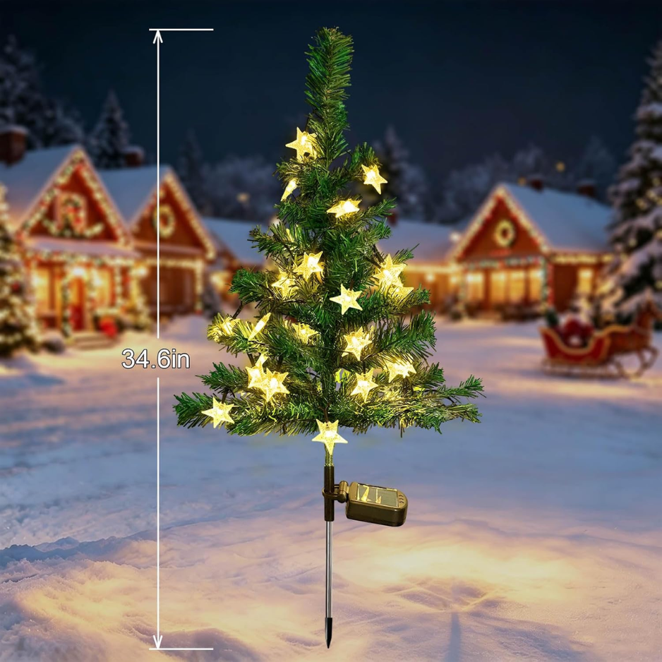 2-Pack Solar Christmas Tree Stake Garden Lumières