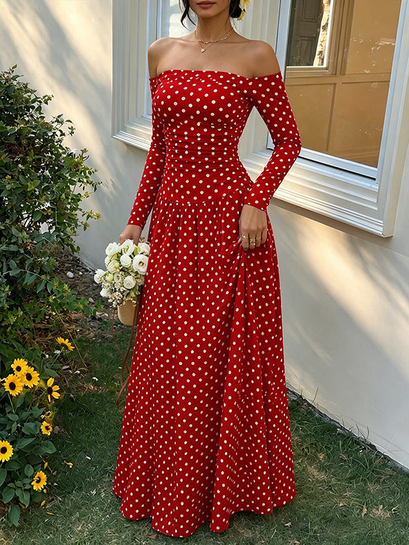 Long-sleeved polka dot dress
