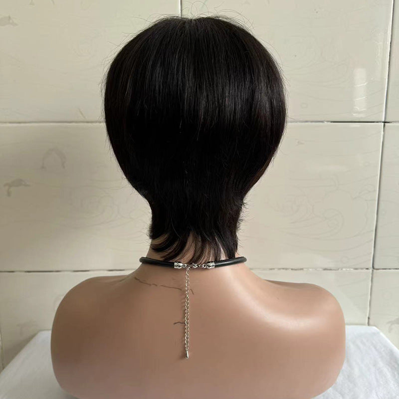 Perruque droite courte femme tête courte couverture cheveux réels humains