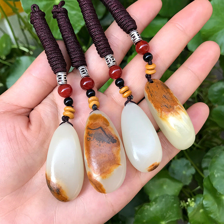 Naturel Hetian Jade Russet Skin Seed Stone Pendentif Afghanistan White Jade Pebble Collier