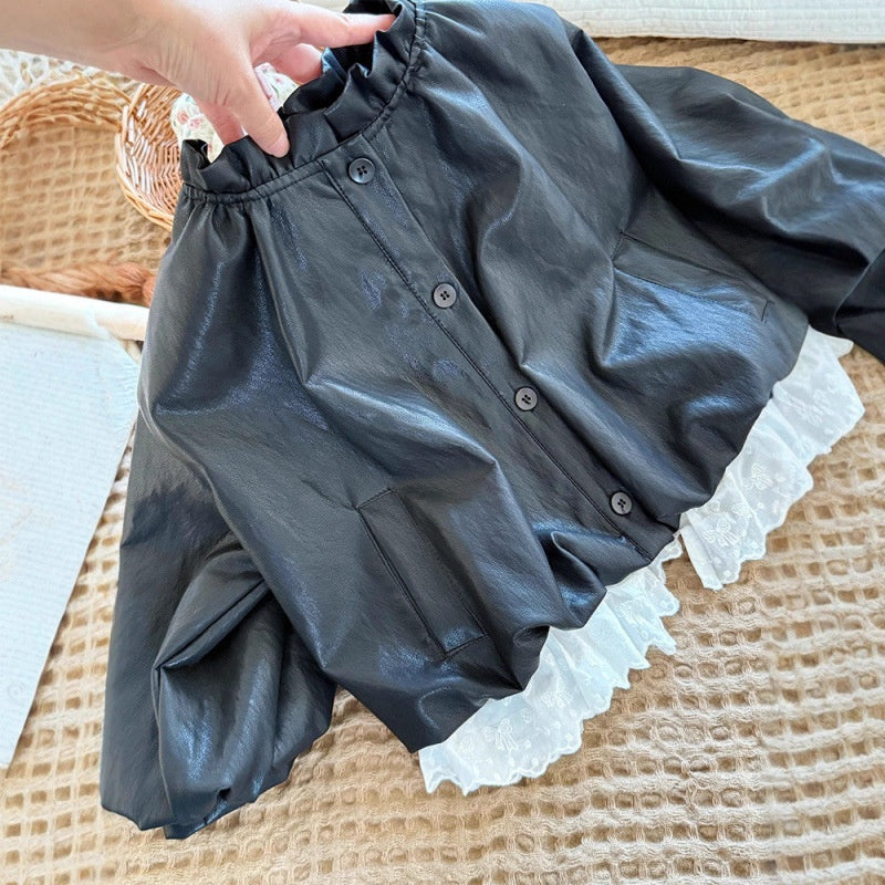 Veste en cuir de patchwork de style forêt d'automne pour bébé fille