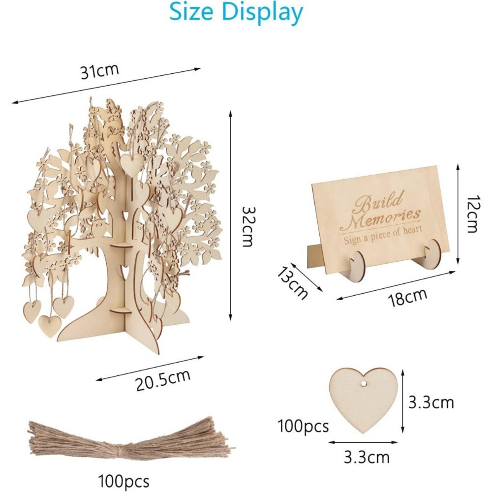 Arbre de coeur en bois gravé - Arbre de souhaits créatifs pour les salutations de mariage et le message invité