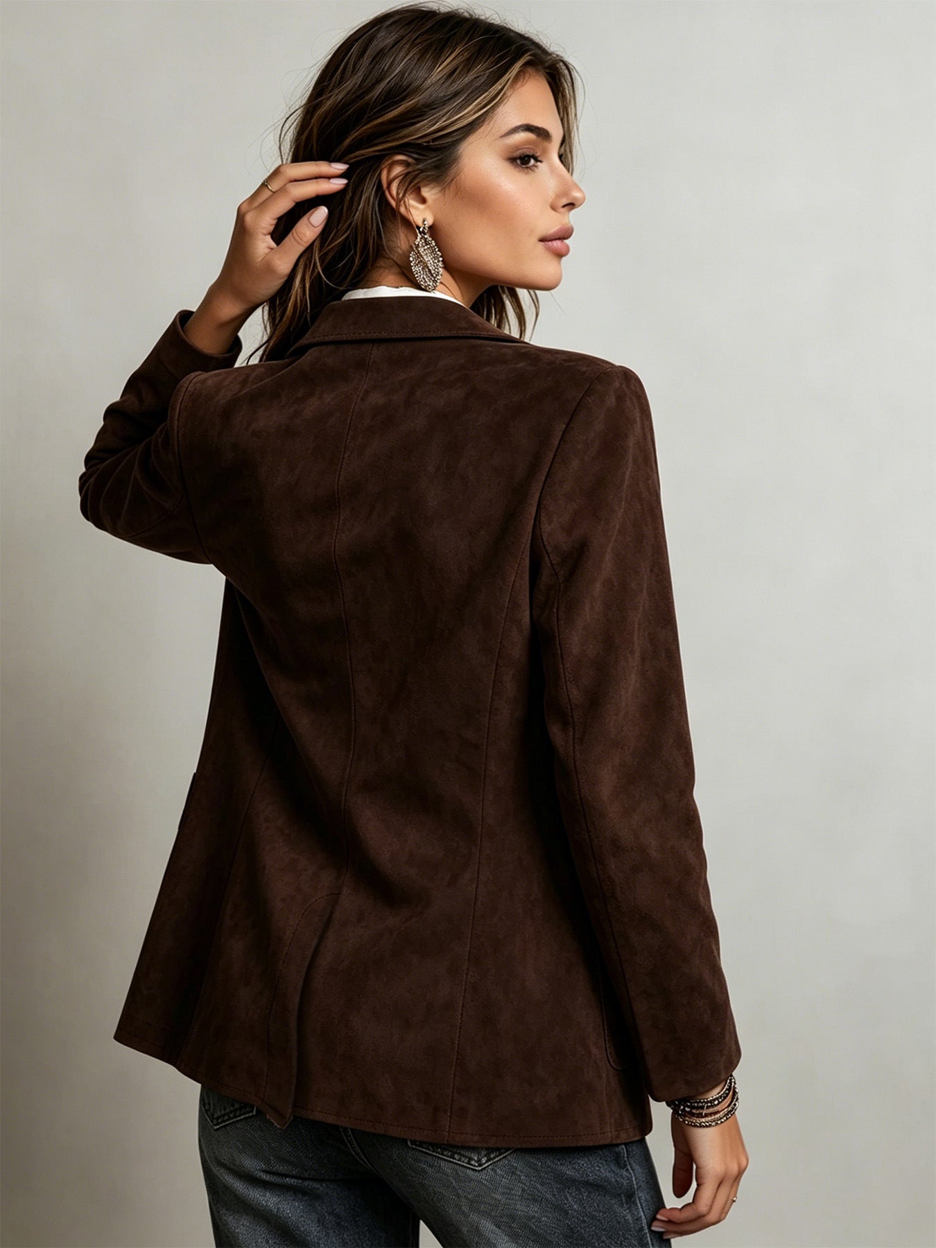 Femmes Retro Lapel Faux Suede Blazer Veste